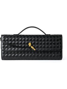 〽️Women's Black Woven Leather Suede Evening Clutch Crossbody Bag Formal Handbag